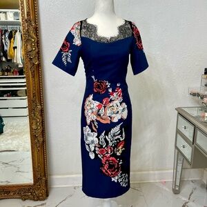 60s inspired blue flower dress